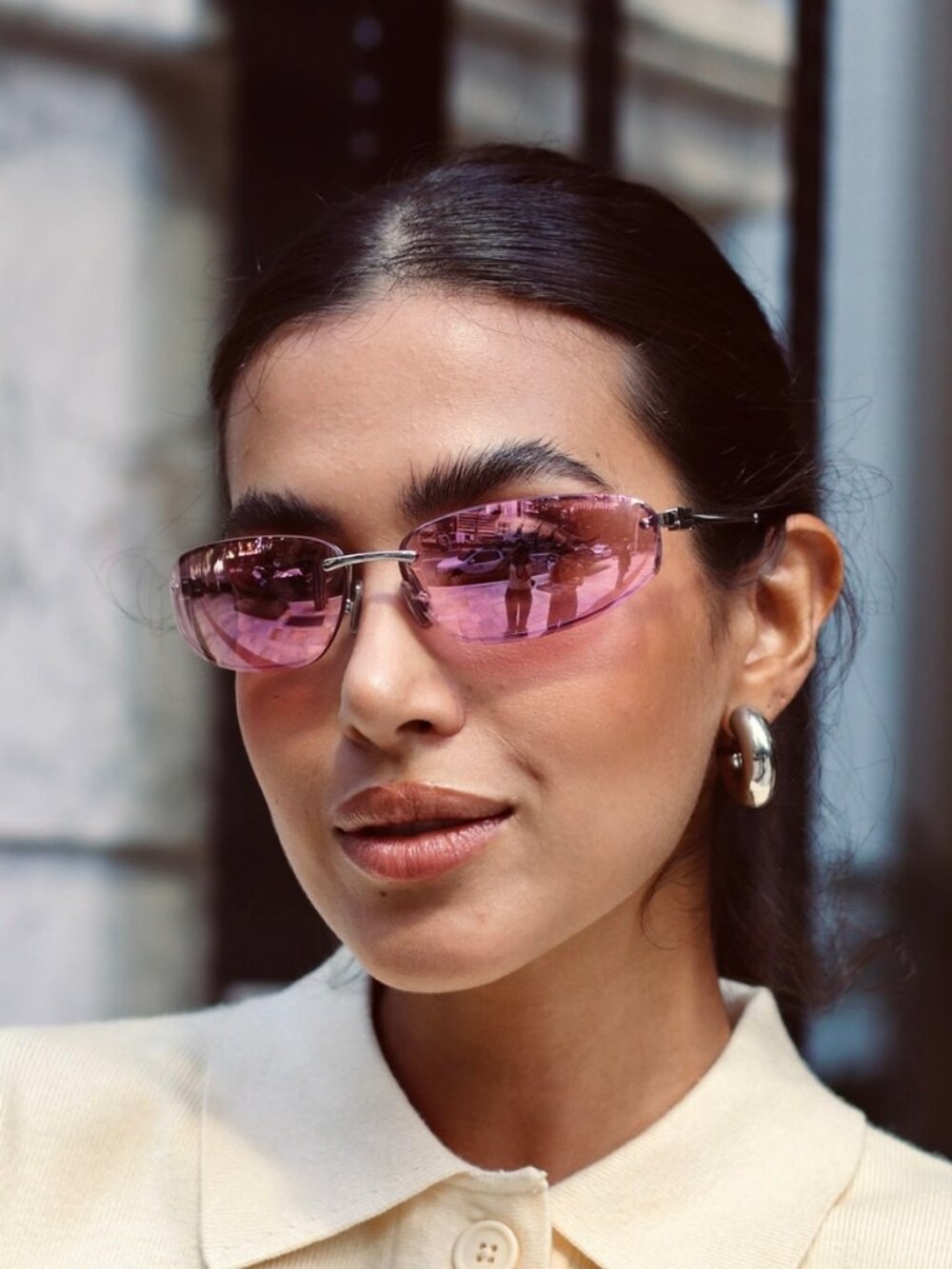 Miu Miu Women Sunglasses Silver Pink Wraparound MUA50S 1BC70J NEW AUTHENTIC